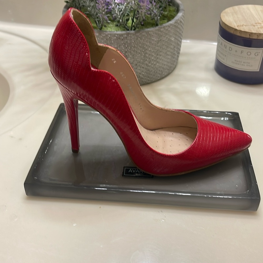 Sexy red stiletto 4.5 inch heel inside tan leather
